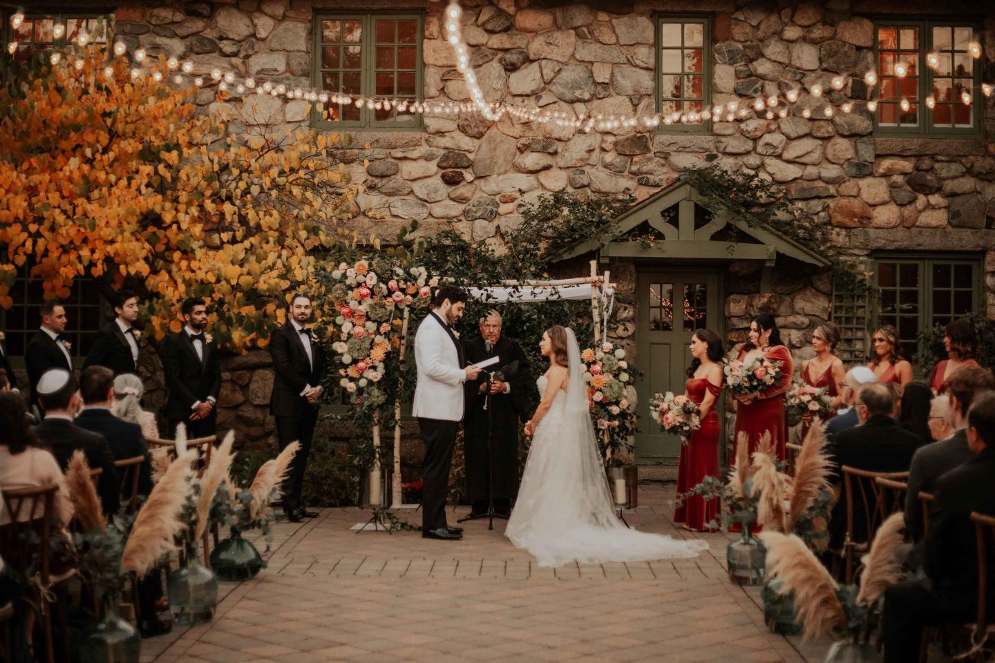 couple getting married at dusk