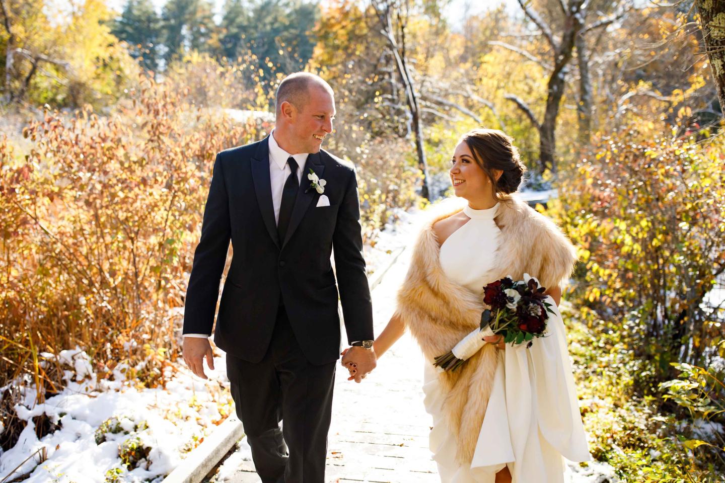 Couple walking holding hands